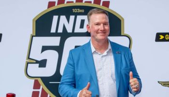 Jim Cornelison gives two thumbs up at the Indy 500