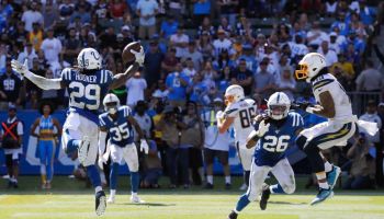 Colts safety Malik Hooker makes a one-handed interception against the Chargers in Week One.