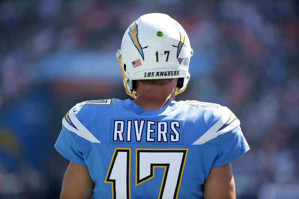 Philip Rivers #17 of the Los Angeles Chargers is seen during the game against the Denver Broncos at Dignity Health Sports Park