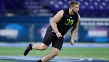 Former Ball State offensive lineman Danny Pinter drills at the Combine.
