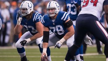 Colts center Ryan Kelly gets ready for a 2019 snap.