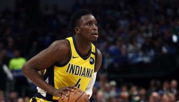 Pacers guard Victor Oladipo gets ready to make a play in 2020.