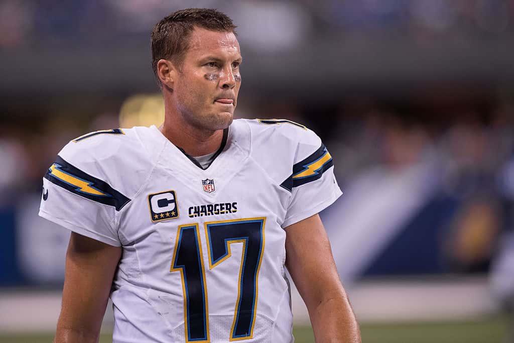 Colts QB-Philip Rivers looks on during a game in when he played for the Chargers.