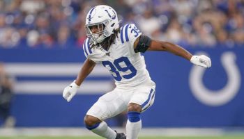 Cornerback Marvell Tell #39 of the Indianapolis Colts drops back in coverage during the preseason game against the Cleveland Browns at Lucas Oil Stadium on August 17, 2019 in Indianapolis, Indiana