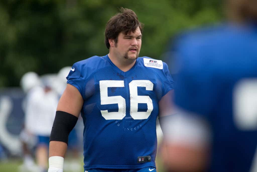 Colts offensive guard Quenton Nelson comes out for practice.