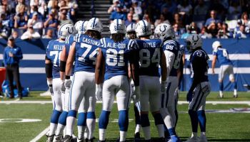 The Colts huddle up before a 2019 game.