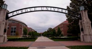 A photo of the Purdue University campus on a cloudy day
