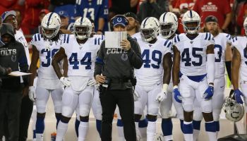Colts defensive coordinator Matt Eberflus calls the plays from the sideline.