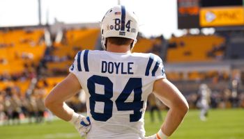 Colts TE-Jack Doyle looks on before a 2019 game.