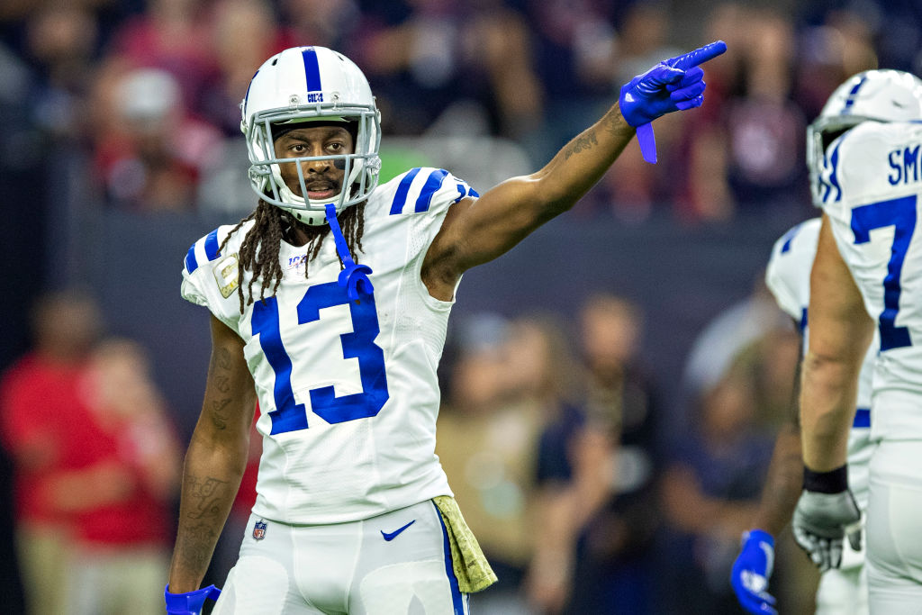 Colts wideout T.Y. Hilton points first down.