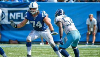 Colts left tackle Anthony Castonzo lines up before a snap.