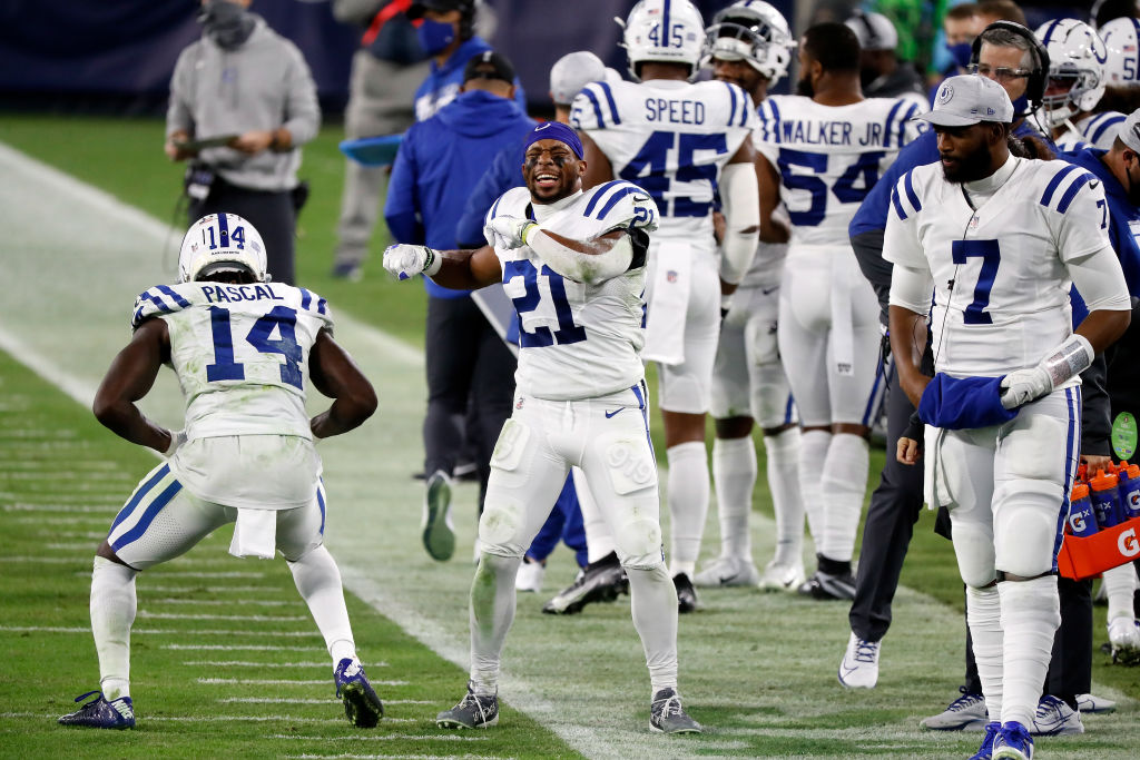 Colts RB-Nyheim Hines celebrates.