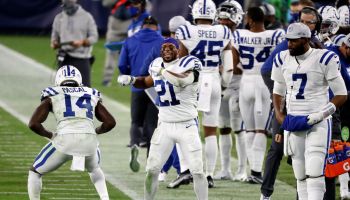 Colts RB-Nyheim Hines celebrates.