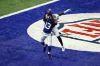Colts wideout T.Y. Hilton catches a ball in the end zone.