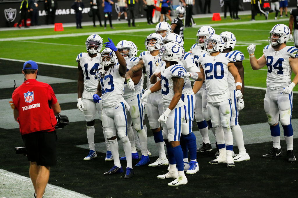 Colts players celebrate a big win.