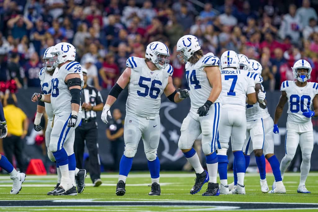Colts OG-Quenton Nelson gets up to the line of scrimmage.