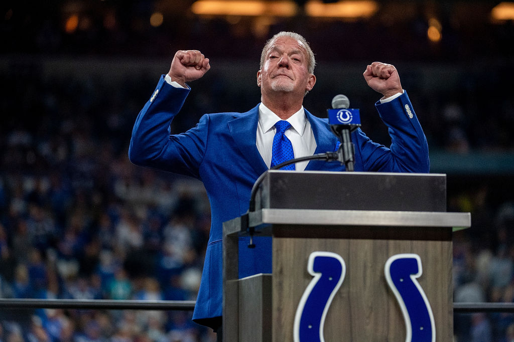 Colts Owner Jim Irsay talks to fans at a Ring of Honor ceremony.