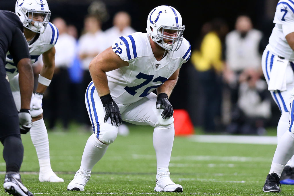 Colts OT-Braden Smith lines up at RT during a game.