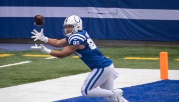 Colts TE-Trey Burton tries to make a catch in the end zone.