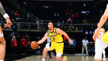 Pacers guard T.J. McConnell makes a pass.