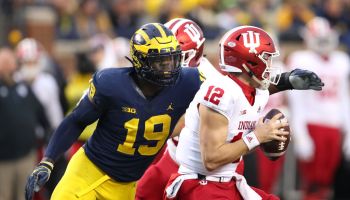 Michigan DE-Kwity Paye makes a sack against Indiana.