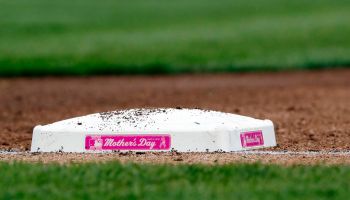 The first base bag at Yankee Stadium are decorated with Mother's Day plaques on the side in honor of Mother's Day in an MLB baseball game between the New York Yankees and the Oakland Athletics on May 13, 2018 at Yankee Stadium in the Bronx borough of New York City. Yankees won 6-2. (Photo by Paul Bereswill/Getty Images)