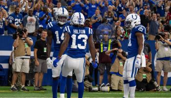 T.Y. Hilton and Zach Pascal celebrate in the end zone.
