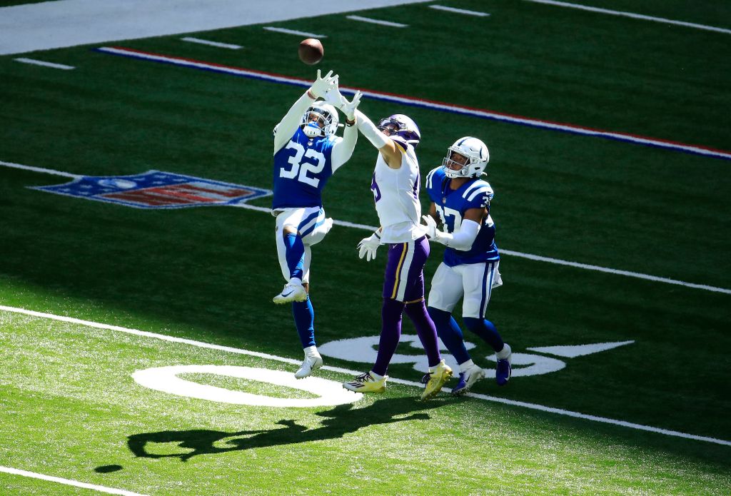 Colts safeties pick off a ball.