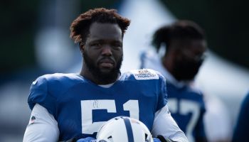 Colts DE-Kwity Paye gets ready for practice.