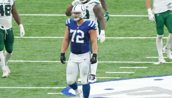 Colts OT-Braden Smith gets ready for another play.