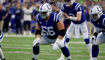 Quenton Nelson in stance before snap