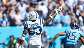 Colts LB-Darius Leonard points to a first down.