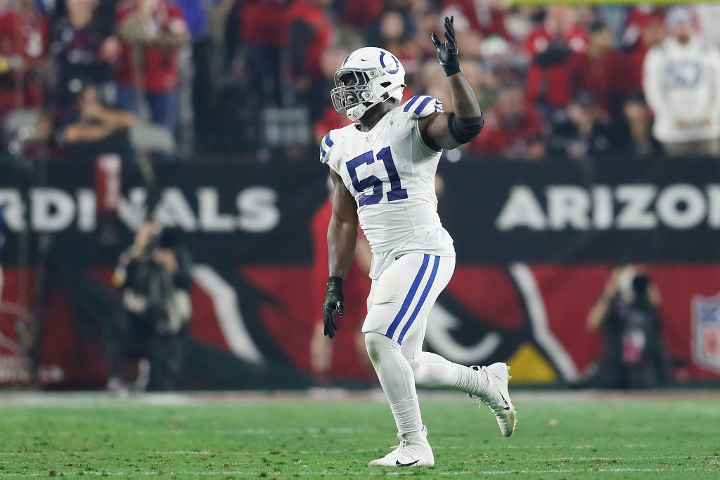 Colts DE-Kwity Paye celebrates after a big play.