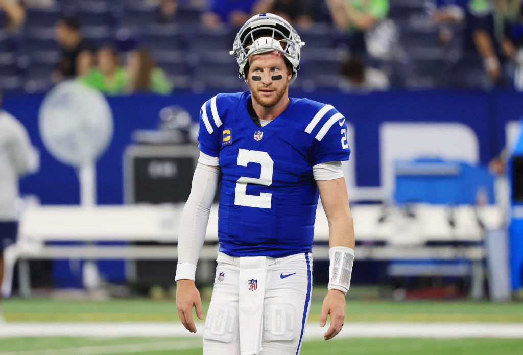 Colts QB-Carson Wentz walks off the field.