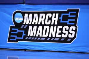 DAYTON, OHIO - MARCH 15: The March Madness logo is seen in a game between the Texas A&M-CC Islanders and the Texas Southern Tigers in the First Four game of the 2022 NCAA Men's Basketball Tournament at UD Arena on March 15, 2022 in Dayton, Ohio. (Photo by Andy Lyons/Getty Images)