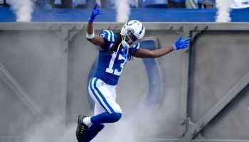Colts WR-T.Y. Hilton runs out of the tunnel for a 2021 game.
