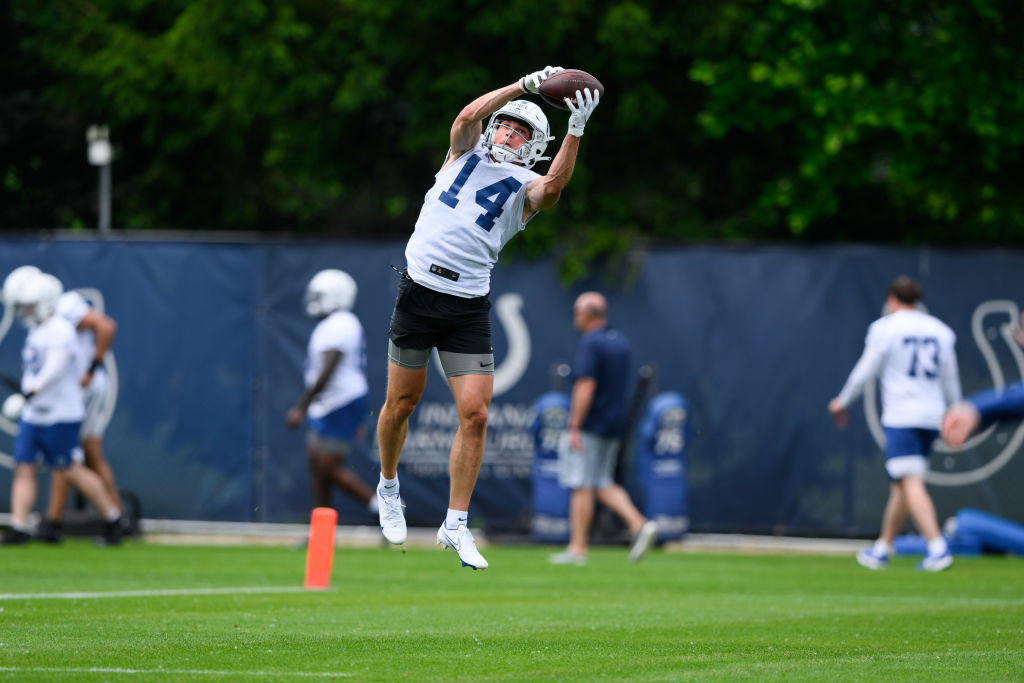 Colts WR-Alec Pierce makes a grab in practice.