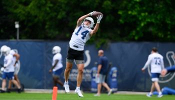 Colts WR-Alec Pierce makes a grab in practice.