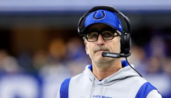 Frank Reich looks on during a 2021 game.