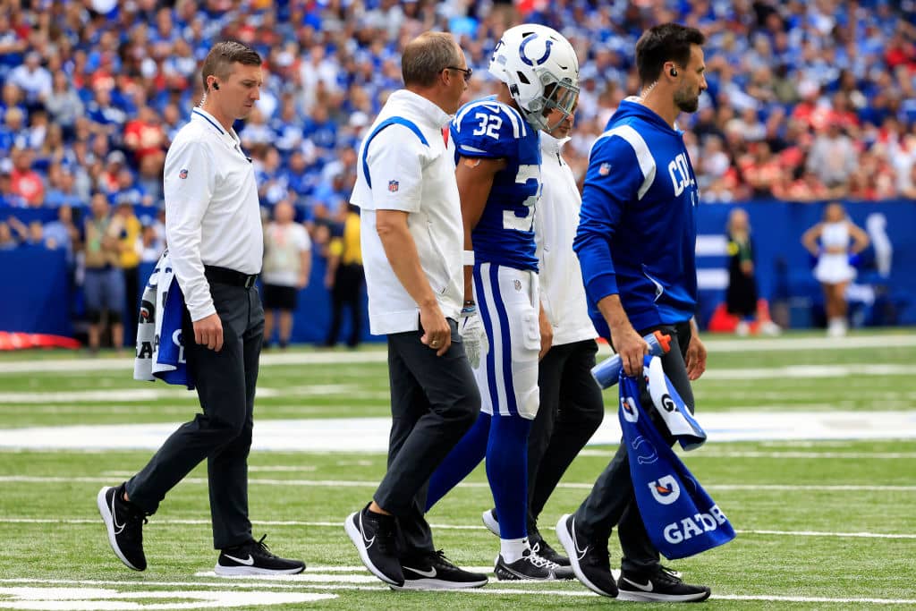 S-Julian Blackmon walks off the field.