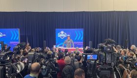 C.J Stroud at the podium during the NFL Combine in Indianapolis