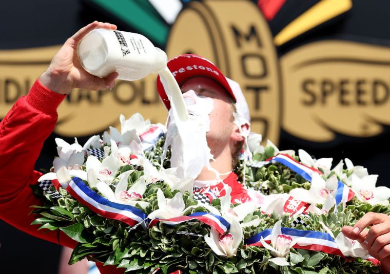 The winner of the Indy 500 is traditionally presented with a wreath and a bottle of milk.