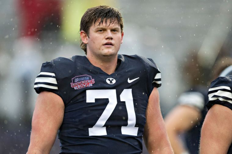 Round 4, Pick 106: BYU Offensive Tackle Blake Freeland (6-8, 302)