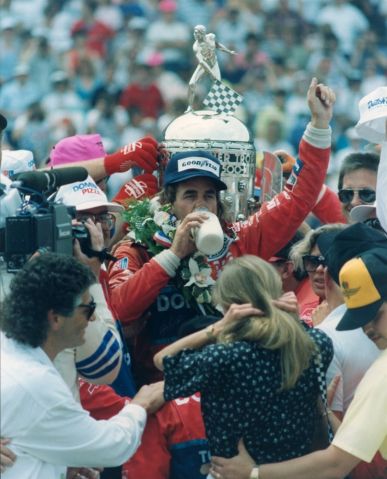 1990 Arie Luyendyk milk being drank after he won the Indy 500