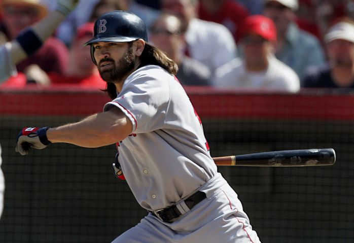 Boston Red Sox outfielder Johnny Damon in game one of the American League Division Series against th