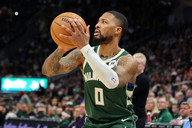 Damian Lillard #0 of the Milwaukee Bucks