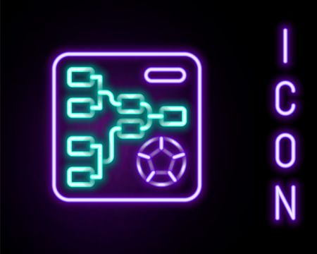Glowing neon line Results and standing tables scoreboard championship tournament bracket icon isolated on black background. Colorful outline concept. Vector