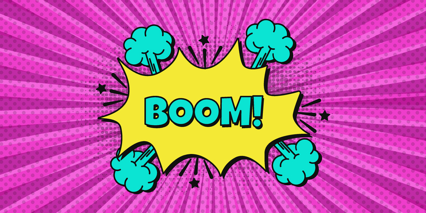 Bright comic background with speech bubble. Comic speech explosion. Comic background with geometric forms and halftone texture. Comic speed lines