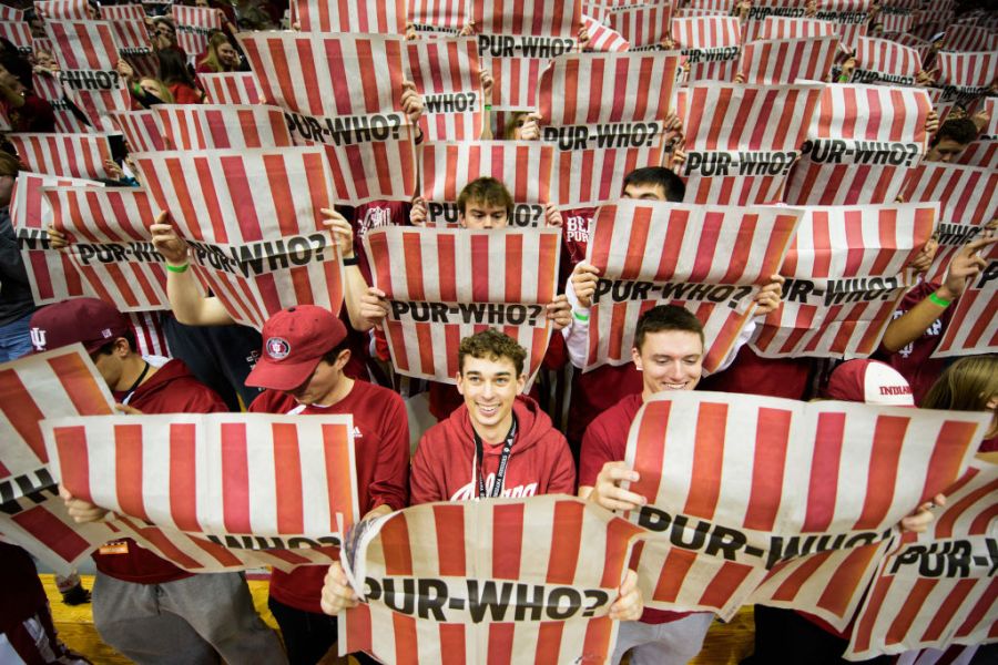 The student section cheers for Indiana University before an...
