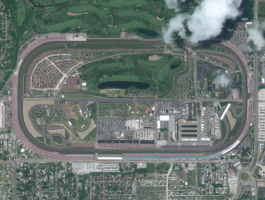 May 29th, 2016 -- DigitalGlobe's GeoEye-1 Satellite captured this amazing image at 12:31 pm, moments after the start of the 100th running of the Indianapolis 500. (Photo DigitalGlobe via Getty Images)